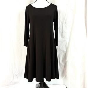 Nina Leonard Trapeze Dress Black 3/4 Sleeve Stretch Knit Women sz Small